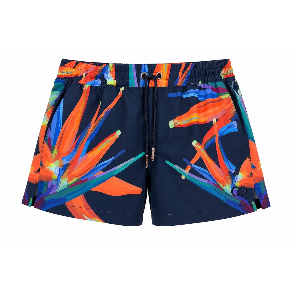 2eros Mens Bird of Paradise Swim Shorts Navy Blue Floral Trunks Size M 32-33